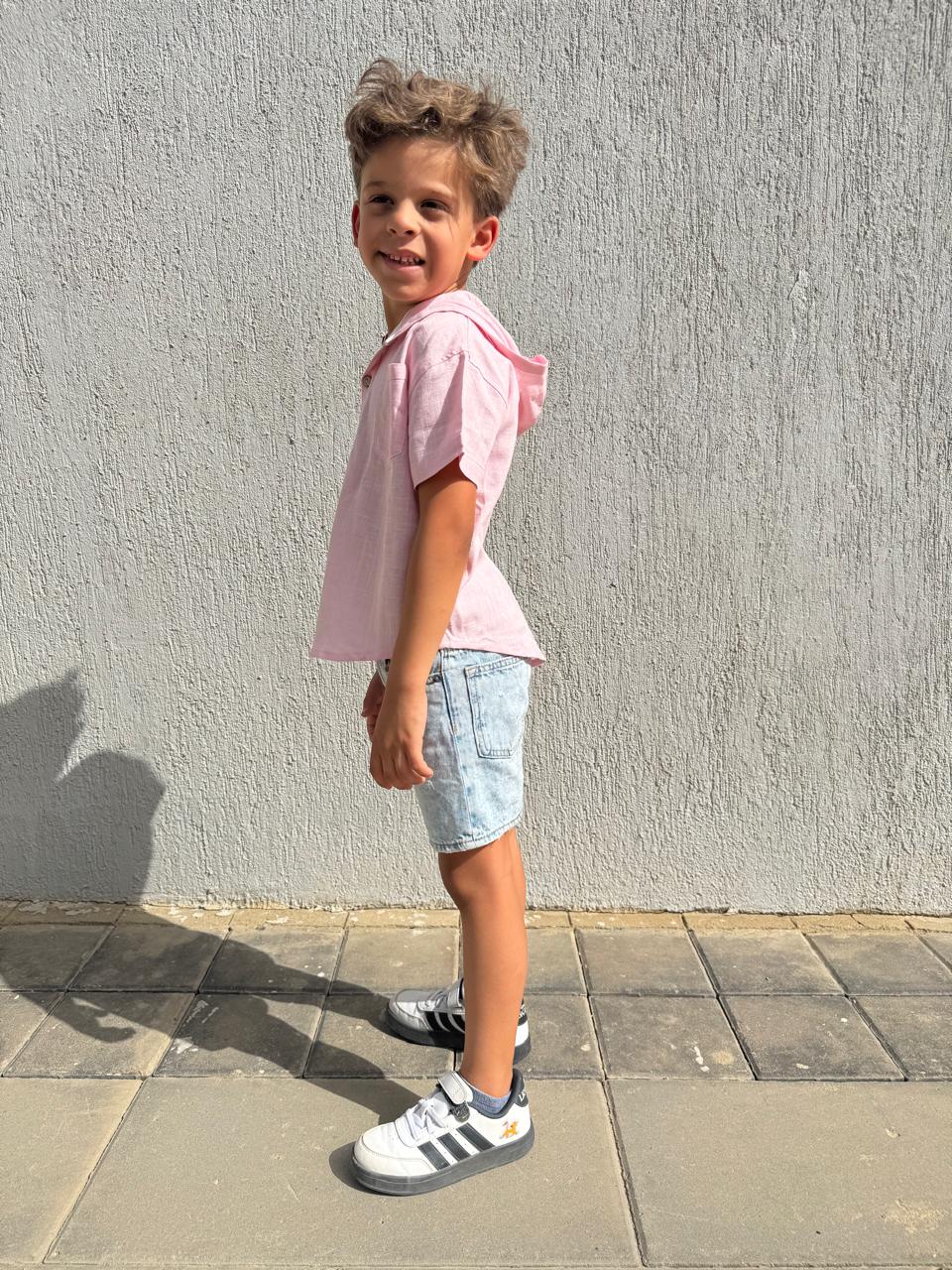 Hooded Linen Shirt in Light Pink
