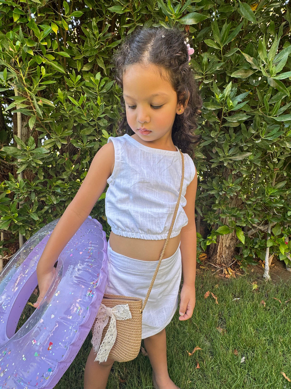 Skirt Linen Set in White