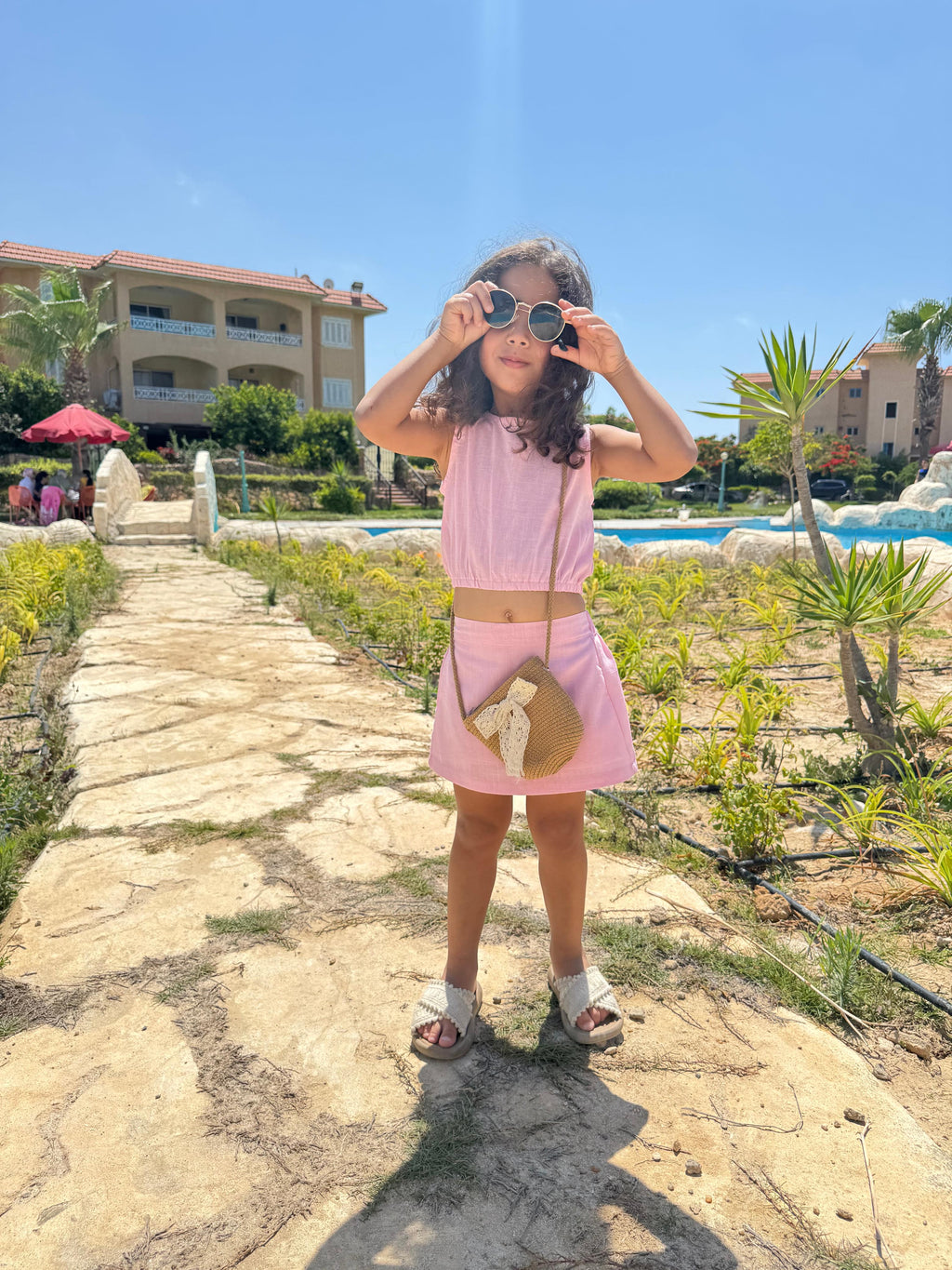 Skirt Linen Set in Light Pink